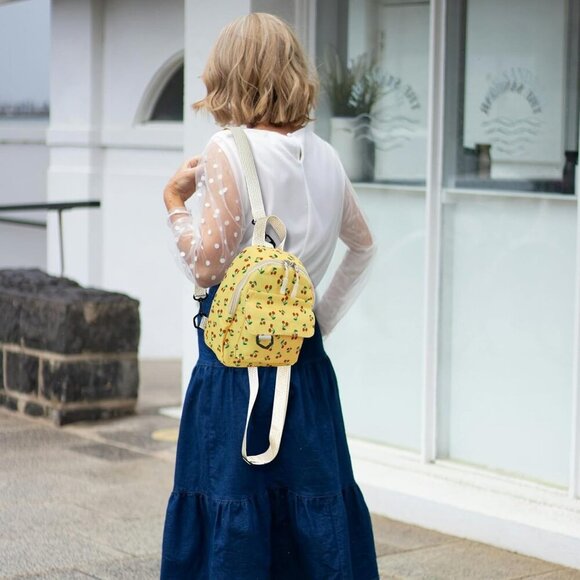 Cute Women's Corduroy Backpack - Yellow Cherry Print Daypack Ideal for Every Day - Picture 6 of 7